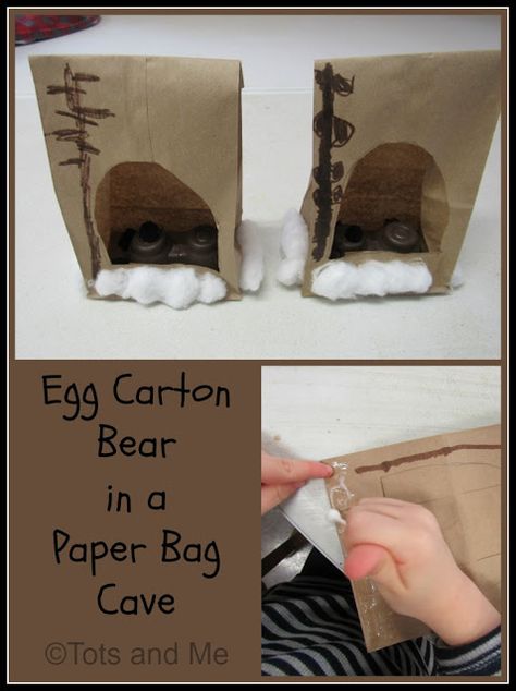 Tots and Me... Growing Up Together: Littles Learning Link Up: February 19, 2019: Egg Carton Bear in a Paper Bag Cave Diy Bear Cave Preschool, Bear Den Craft, Hibernating Bear Craft Preschool, Bear Cave Craft, Hibernation Crafts For Toddlers, Hibernation Preschool Theme, Hibernation Preschool Crafts, Bear Hibernation, Hibernating Bear Craft