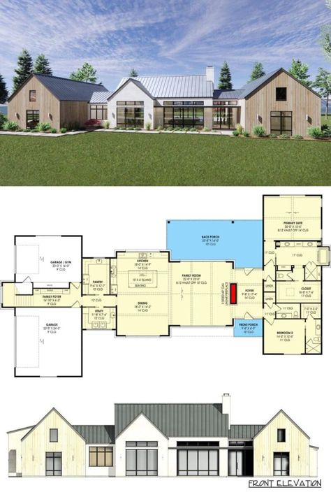 Country Floor Plans, Open Concept Design, Built In Lockers, Metal Roofs, Floor Plans Ranch, Hill Country Homes, Modern Ranch, Family House Plans, Ranch House Plans