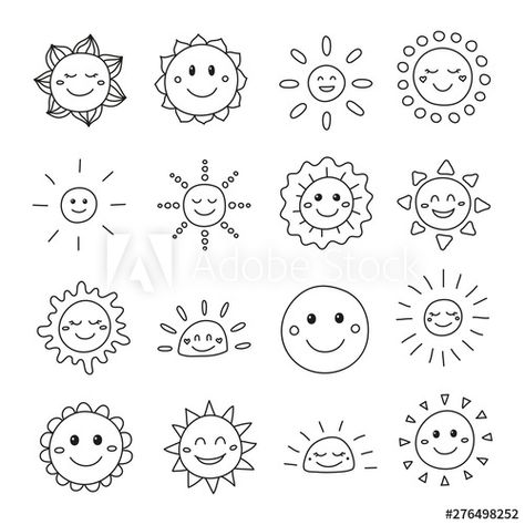 Sun Smiley Face Tattoo, Sunshine Doodle Drawings, Sun Doodle Art, Smiley Sun Tattoo, Smiling Sun Drawing, Sunshine Doodle, Smiley Face Drawing, Croissant Tattoo, Doodle Sun