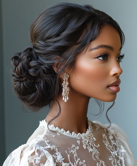 ✨ Revamp Glamorous Braids Updo Hairstyle with Curly Updo With Braid Side Part Bridal Hair Updo, Simple Elegant Hairstyles For Black Women, Black Hairstyles For Weddings The Bride, Boho Wedding Hairstyles Black Hair, Black Brides Hairstyles Braids, Updos For Medium Length Hair Formal, Naturally Curly Hair Bridesmaid Styles, Bridal Updo With Veil Black Woman, Black Updo Hairstyles Wedding