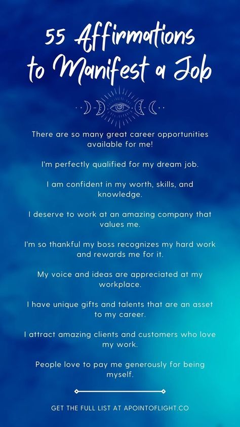 Are you ready to manifest the perfect job for you? Check out 55 positive affirmations for manifesting a job and get a step by step guide on how to attract the career of your dreams with the law of attraction! Career Affirmations, Spiritual Manifestation, Lost My Job, Wealth Affirmations, Manifestation Law Of Attraction, Affirmations Positives, Positive Self Affirmations, Money Affirmations, Manifestation Affirmations