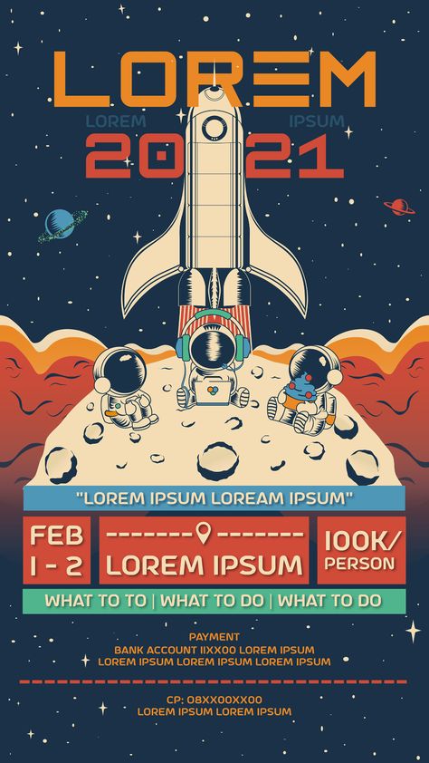 Pamphlet Design: Space Theme on Behance Space Theme Poster Design, Poster Design Inspiration Event, Space Themed Poster, Retro Theme Poster, Space Graphic Design Illustration, Poster Theme Ideas, Space Theme Graphic Design, Pamphlets Design Ideas, Tarpaulin Design Layout