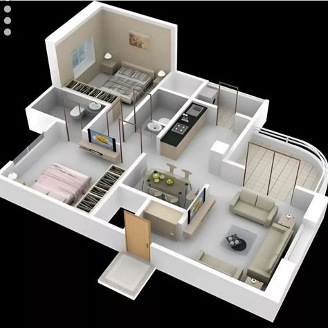 Flat House Interior Design, 2 Bhk Flats Plan, 2bhk Flat Plan, Flat Floor Plan, Small Modern House Plans, 2bhk House Plan, 3d Floor Plan, House Floor Design, Apartment Floor Plans