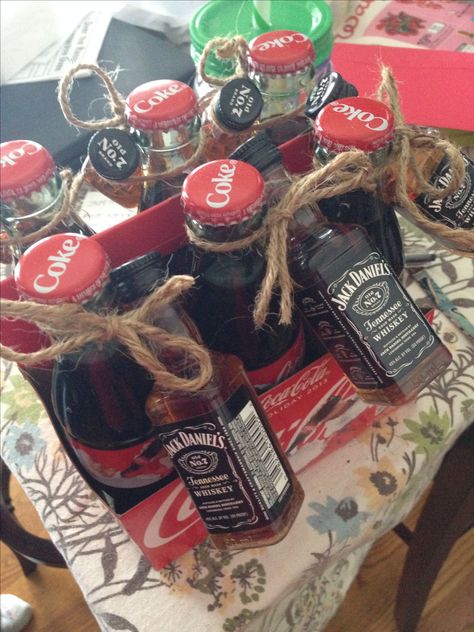 Jack and Coke--I want this for my birthday. For real. Christmas Gift Ideas For Family, Jack And Coke, Raffle Basket, Gift Ideas For Family, Raffle Baskets, Christmas Gifts For Boyfriend, Christmas Gift Baskets, Jar Gifts, Christmas Gift Ideas