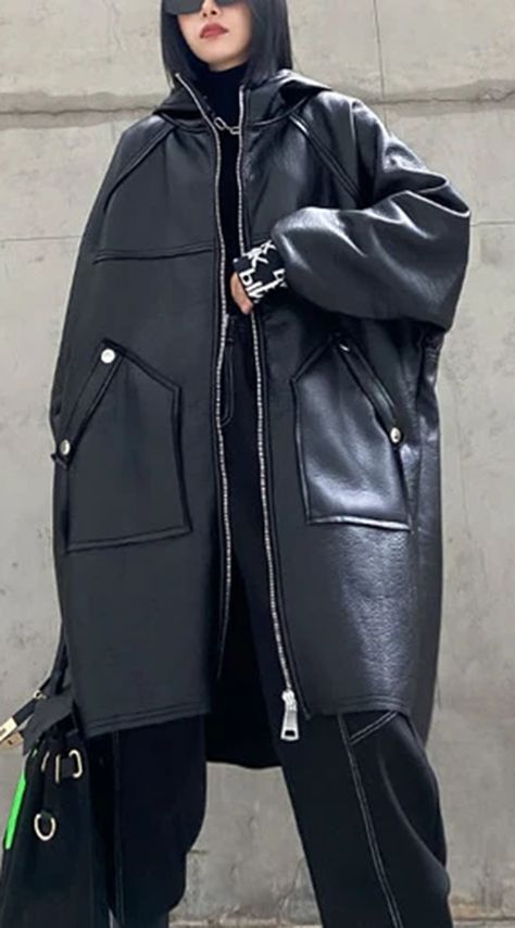 Faux Leather Coat Outfit, Leather Coat Outfit, Funny Airport Signs, Woman Coat, Winter Kimono, Woolen Coat Woman, Airport Signs, Oversized Sweater Outfit, Faux Leather Coat