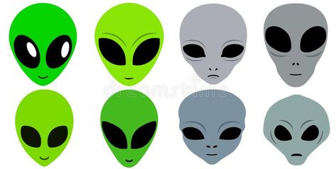 Eight Cartoon Alien Faces Icon Set. Clean stylized flat vector image set of several different alien heads on an isolated white background stock illustration Alien Head Drawing, Alien Face Drawing, Cartoon Alien Drawing, Alien Faces, Alien Illustration, Alien Stickers, Alien Eyes, Alien Cartoon, Astronaut Helmet