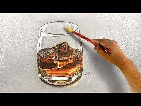 (67) How to Draw & Paint a Whiskey Glass I Acrylic Painting Process I The Artistry of Realistic Painting - YouTube Whiskey Glass Painting, Acrylic Paint On Glass Frame, Whiskey Drinks, Whiskey Glass, Realistic Paintings, Glass Frames, Painting Process, Visual Effects, Bending