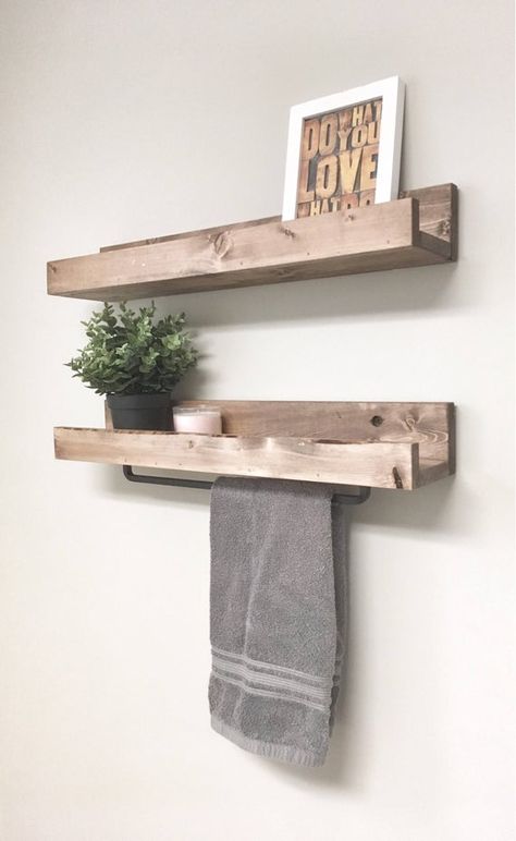 Rustic Wooden Towel Rack for Bathroom Wall Towel Rack Shelf | Etsy Towel Rack Shelf, Wooden Towel Rack, Wall Towel Rack, Wall Towel Racks, Wood Wall Bathroom, Rack For Bathroom, Ledge Shelf, Shelf Floating, Towel Shelf