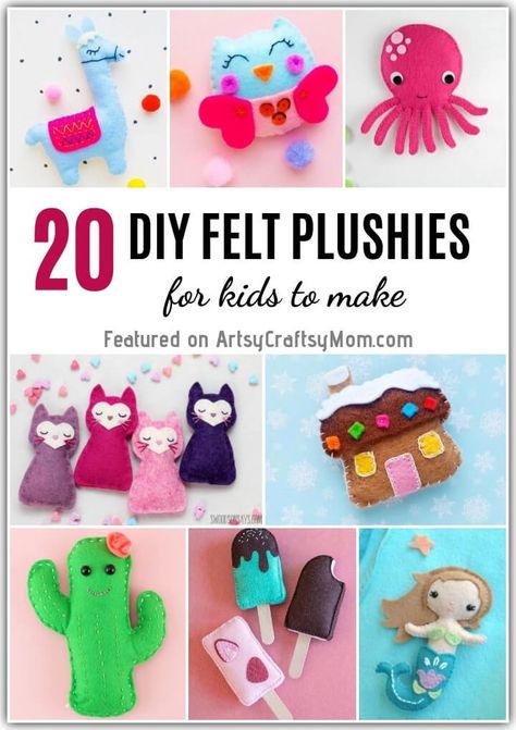 These Adorable DIY Felt Plushies are perfect for sewing beginners and even kids can make them! They also make great gifts for birthdays or any occasion! Sew A Softie, Kawaii Felt Pattern, Felt Plushies, Sewing Beginners, Felt Snowman, Hand Sewing Projects, Felt Crafts Diy, Diy Felt, Sewing Projects For Kids