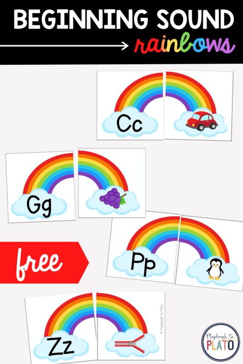 Beginning Sound Rainbows - Playdough To Plato Rainbow Unit Kindergarten, Rainbow Language Activities Preschool, Rainbow Literacy Activities, Rainbow Lesson Plans Preschool, Color Lesson Plans, Mfw Kindergarten, March Preschool, Rainbow Lessons, Preschool Rules