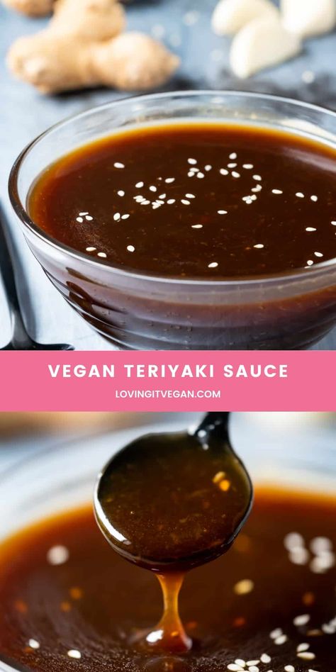 This vegan teriyaki sauce is so good you will want to dip everything in it. It is SO much more delicious than store-bought and it's super easy to make. | lovingitvegan.com Vegan Teriyaki Sauce, Vegan Teriyaki, Vegan Essentials, Teriyaki Sauce Recipe, Plant Based Diet Meal Plan, Vegan Spread, Homemade Condiments, Vegan Side Dishes, Vegan Sauces