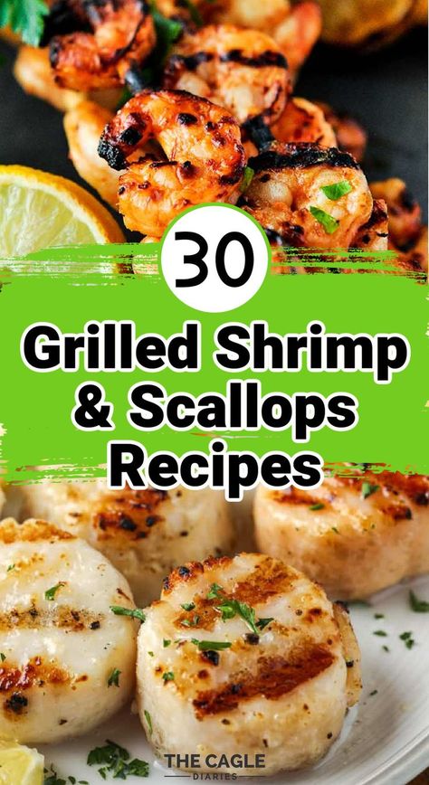 A compilation of 30 of the best Grilled Shrimp and Scallops Recipes out there. Just in time for the summer time. Grilled Scallops Recipe, Best Grilled Shrimp, Scallops Recipes, Best Grilled Shrimp Recipe, Shrimp And Scallop Recipes, Easy Scallop Recipes, Easy Grilled Shrimp Recipes, How To Cook Scallops, Grilled Seafood Recipes