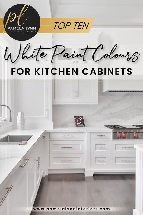 Designer and Colour Expert shares the Top Picks for white paint colours for your kitchen cabinets. Learn more Paint Colours For Kitchen Cabinets, Colours For Kitchen Cabinets, Colours For Kitchen, White Paint Colours, White Kitchen Paint Colors, White Kitchen Cupboards, White Kitchen Paint, Painting Kitchen Cabinets White, Off White Cabinets