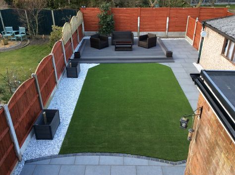 Turf Garden Ideas, Garden Ideas With Decking, Astro Turf Garden Ideas, Astro Turf Backyard, Astro Turf Garden, Artificial Grass Patio, House Backyard Ideas, Turf Backyard, Fake Lawn