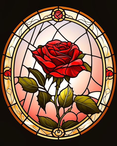 5D Diamond Painting Abstract Rose Oval Kit Offered by Bonanza Marketplace. www.BonanzaMarketplace.com #diamondpainting #5ddiamondpainting #paintwithdiamonds #disneydiamondpainting #dazzlingdiamondpainting #paintingwithdiamonds #rosediamondpainting #rosediamondart Stained Glass Art Drawing, Rose Glass Painting, Stained Glass Rose Patterns, Disney Stained Glass, Beauty And The Beast Rose, Diy Stained Glass Window, Stain Glass Window Art, Stained Glass Rose, Abstract Rose