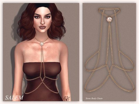 Salem C.'s Stone Body Chain Belly Chain Sims 4 Cc, Sims 4 Belly Chain, Sims Accessories, Body Jewerly, Los Sims 4 Mods, Sims 4 Piercings, Alpha Cc, Sims 4 Cas Mods, Sims 4 Dresses