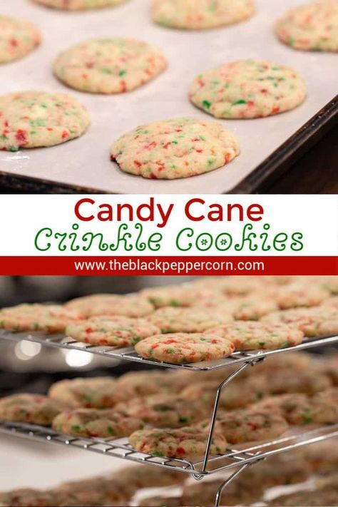 Christmas Cookies With Candy Canes, Crushed Candy Cane Cookies, December Treats, Peppermint Crinkle Cookies Recipe, December Baking, Candy Cane Cookie Recipe, Candy Cane Recipe, Bird Suet, Cookies For Christmas