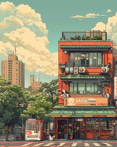 which store do you think has the best vibe? 😼   ⠀⠀⠀⠀⠀⠀⠀⠀⠀⠀⠀⠀ High Resolution Wallpapers available on my Ko-fi! 🔗 https://linktr.ee/whimcity ✉️ DM for collabs ⠀⠀⠀⠀⠀⠀⠀⠀⠀ 🔗 #illustration 🔗 #urbanjungle 🔗 #cityscapes 🔗 #aiart 🔗 #aiartwork 🔗 #midjourneyartwork 🔗 #aiartcommunity 🔗 #city 🔗 #ghibli 🔗 #animeart 🔗 #animestyle 🔗 #mangaart 🔗 #lofi Graphic City Illustration, Japan Illustration Design, Japanese City Drawing, Studio Ghibli City, Cartoon City Wallpaper, My Vibe Wallpaper, City Scape Illustration, Ghibli City, Build Illustration