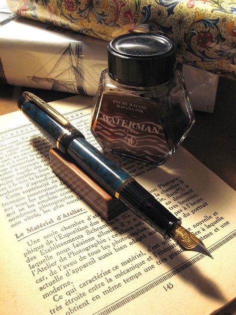 Waterman Phileas - my daily workhorse pen. I have two of these in F point, one in green and the other violet. Smooth writing and never fussy. Quill Pen, Ink Bottle, Writing Accessories, Beautiful Pen, Calligraphy Pens, Fountain Pen Ink, Writing Tools, Pen And Paper, Writing Instruments