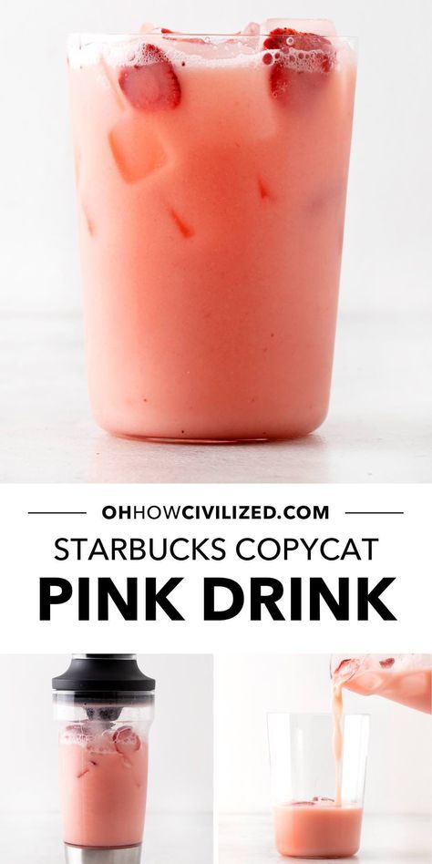 Fruity Coffee Drinks, Strawberry Starbucks Drink, Pink Drink Copycat, Pink Drink Recipe, Starbucks Pink Drink Recipe, Pink Drink Starbucks, Coconut Milk Drink, Homemade Starbucks, Pink Drink Recipes