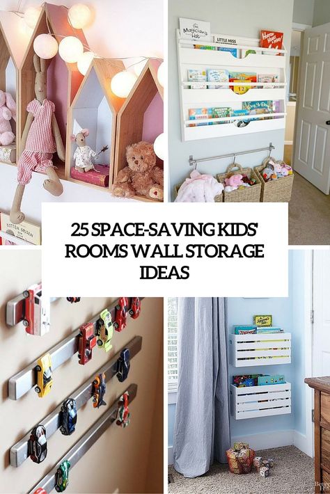 space saving kids room wall storage ideas cover Playroom Shelf Ideas, Kids Storage Wall, Space Saving Playroom Ideas, Wall Storage For Kids Room, Behind The Door Storage Kids Room, Boys Room Wall Storage, Kids Shelves Bedroom, Childs Bedroom Storage Ideas, Small Bedroom Kids Storage