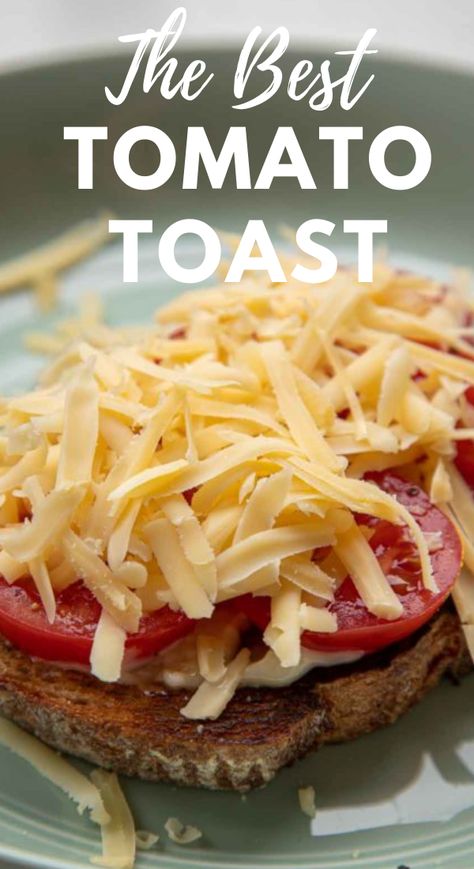 This Tomato Toast is made of warm toasted bread, garlicky mayo, ripe tomato and a healthy heap of shredded cheese. It's the best tomato toast out there. #tomatotoast #toast #appetizer #breakfast #easy Tomato Cheese Bread Recipe, Tomato Cheddar Toast Nyt, Cheese And Tomato Toastie, Tomato Cheddar Toast, Toasted Tomato Sandwich, Tomato Cheese Toast, Tomato Toast Breakfast, Tomato Breakfast Recipes, Breakfast With Tomatoes