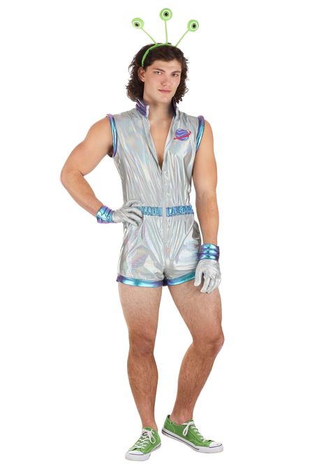 PRICES MAY VARY. Out-of-this-World Style: Blast off in this Sexy Men's Galactic Alien Costume! Featuring a sleek, futuristic romper with holographic accents, this outfit is perfect for men who want to stand out at space-themed parties, Halloween, or alien abduction gatherings. The romper includes a zipper front for easy wear. Extraterrestrial Accessories: The set comes with a playful alien headband adorned with three plush alien eyes, enhancing the outer-space aesthetic. Plus, the matching glove Party Outfit For Men, Cosmic Party, Alien Headband, Space Themed Party, Ghostbusters Costume, Costumes For Men, Green Lipstick, Alien Costume, Alien Aesthetic