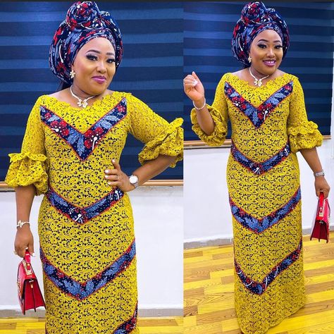 Ankara Styles With Lace Combination, Ankara Long Gown Styles For Ladies 2024, Ankara With Lace Combination Styles, Lace Combination Styles Gown, Ankara And Lace Combination Styles Gown, Asoebi Lace Style, Ankara Combination Styles, Asoebi Lace, Yakoema Fashion