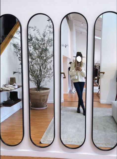 Entryway Ideas With Long Mirror, Full Length Mirror Entryway, Mirror In Hallway, Scandi Hallway, Long Mirrors, Mirror Hallway, House Entry, Multiple Mirrors, Long Mirror