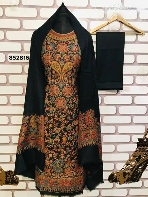 Kashmiri Kani Suits, Kurti Ideas, Pashmina Suits, Border Patterns, Kashmiri Embroidery, Embroidery Fashion Detail, Sari Design, Design Saree, Fabric Print Design