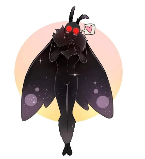 Mothman Fanart Cute, Cryptid Drawing Reference, Mothman Character Design, Mothman Crafts, Moth Man Drawing, Mothman Costume Diy, Cryptid Drawings, Cryptid Illustration, Mothman Cute