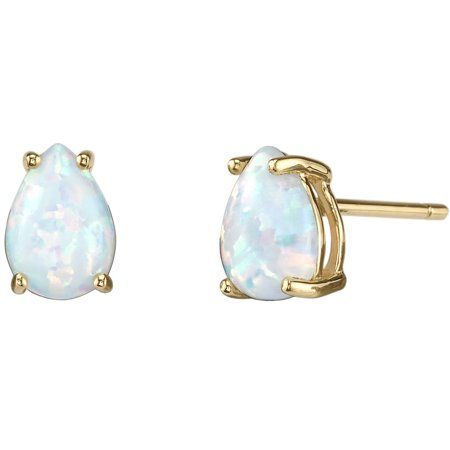 14K Yellow Gold Pear Shape Created Opal Stud Earrings, Women's White Opal Stud Earrings, White Opal Earrings, Fire Opal Earrings, Opal Stud Earrings, Opal Earrings Stud, Classic Earrings, Opal Studs, October Birthstone, Opal Earrings