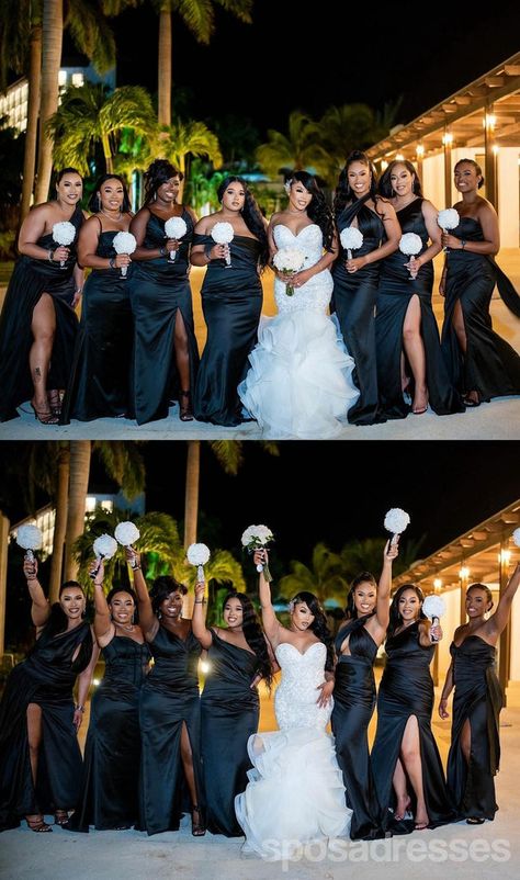 Mismatched Black Mermaid Maxi Long Bridesmaid Dresses For Wedding,WG17 – SposaDresses Black Dress Bridesmaids Wedding, All Black Wedding Bridesmaid Dress, Black Bride And Bridesmaid Pictures, Black Themed Weddings, Black Brides Maid Dresses, Black And Gold Wedding Bridesmaids, Bridesmaids Black Women, Black Mismatched Bridesmaid Dresses, Fall Wedding Black People