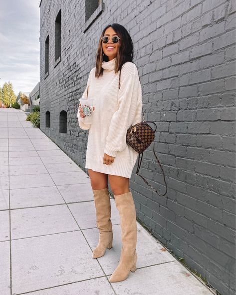 Selowin Women's Loose Turtleneck … curated on LTK Cream Sweater Dress Outfit, Plus Outfits, Cream Sweater Dress, Sweater Dress Outfit, Chic Sweater, Weekly Outfits, Suede Boots Knee High, Chic Sweaters, Pinterest Closet