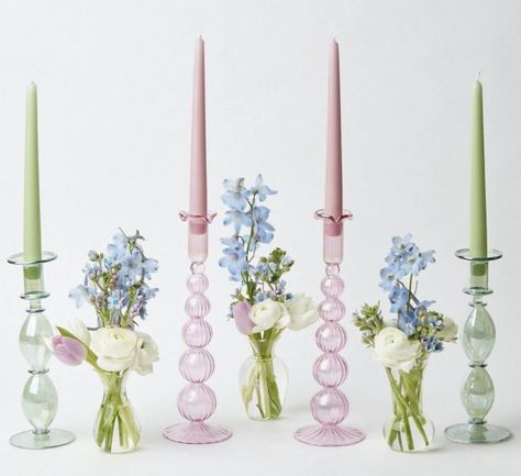 Green Taper Candles, Colorful Candle Holders, Green Candles, Mrs Alice, Green Candle Holders, Autumn Table, Candle Table, Unique Shapes, Green Candle