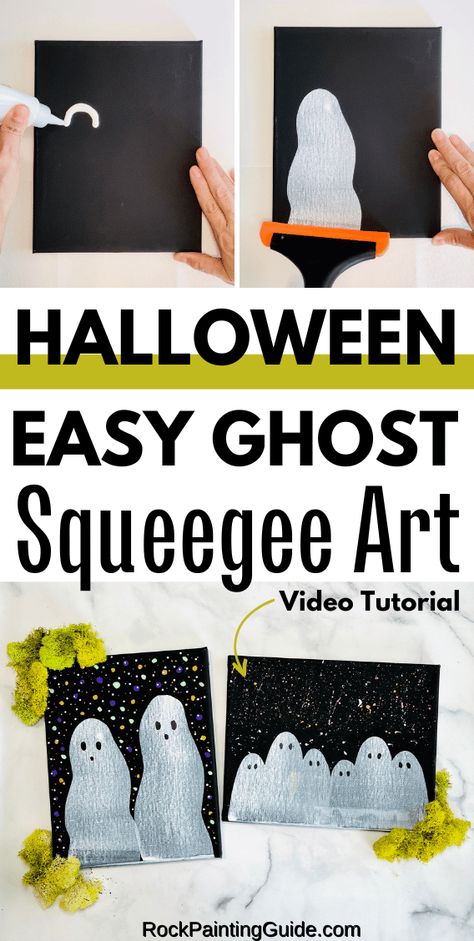 Fall Steam Projects, Halloween Squeegee Painting, Squeegee Art Ghost, Preschool Fall Art Ideas, Halloween Crafts For Families, Halloween Process Art For Preschoolers, Schoolage Halloween Crafts, Painting Halloween Crafts, Ghost Squeegee Art