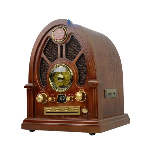 Description of the Vintage Style Artistic Retro Radio with CD Player   Enjoy your favorite music in the comfort of your living room with this totally Vintage retro artistic radio ! Its old wood finish is very elegant and will give your interior a warm and authentic atmosphere. Equipped with a CD player , a USB player , an SD card reader and even Bluetooth connectivity , this radio offers exceptional sound quality. It is the perfect accessory for anyone looking for practical and elegant equipment at the same time!     Material: Wood   FM frequency: 88-108 MHz   Speaker Power: 12W      Bluetooth version: 4.2   Weight: 3.75 Kg   Free Shipping Old Fashioned Radio, Vintage Radio Illustration, 1930s Radio, Old Radio, Cat Lamp, Vintage Record Player, Radio Antigua, Radio Vintage, Radio Cd Player