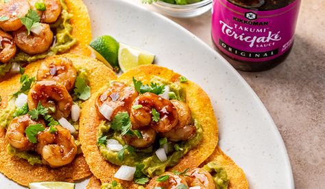 Takumi Shrimp Tostadas, Gyoza Dipping Sauce, Seafood Cakes, Kikkoman Recipes, Chicken Avocado Wrap, Shrimp Tostadas, Meat And Veggies, Avocado Wrap, Savory Recipe