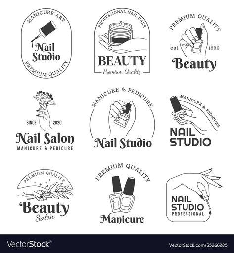 Nail salon logo manicure and hand care cosmetic vector image Logos For Nail Salon, Nail Shop Logo Ideas, Nail Art Names Ideas, Nail Salon Illustration, Nail Studio Logo Ideas, Nail Art Logo Design Ideas, Logo For Nail Artist, Nail Company Name Ideas, Nails Shop Name Ideas