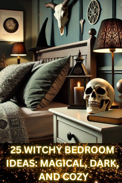 25 Witchy Bedroom Ideas: Magical, Dark, and Cozy Witches Bedroom Aesthetic, Witchy Color Palette Bedroom, Medieval Aesthetic Bedroom, Lush Bedroom Ideas, Gothic Forest Bedroom, Modern Witchy Bedroom, Scary Bedroom Aesthetic, Dark Cottage Core Decor, Apothecary Bedroom Ideas