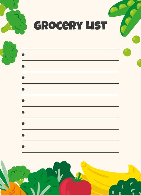 Grocery List Template Editable, Free Printable Grocery List Templates, Grocery Template, Grocery Store List, Kids Grocery Store, Grocery Shopping List Template, Grocery List Organization, Squishy Ideas, Free Grocery List