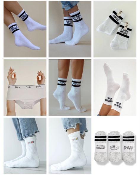 Wifey, bride, bridesmaids, maid of honor, babe + groom crew socks for wedding + honeymoon Shop this pin + ffollow @thestyledstories on the LTK app #liketkit #LTKstyletip #LTKwedding #ltkfindsunder50 #partyfavorideas #bachelorettepartyideas #bachelorettepartyfavors #wedding #honeymoon #tubesocks https://liketk.it/4l7t8 Long White Socks, Wedding Socks, Wedding Honeymoon, Bachelorette Party Favors, Team Bride, Tube Socks, White Sock, Bridal Gifts, Bride Gifts