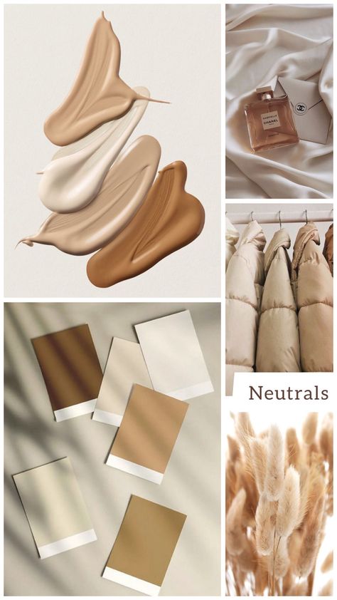 Neutrals Aesthetic Mood Board Neutral Mood Board Fashion, Neutrals Mood Board, Makeup Mood Board Inspiration, Neutral Mood Board Aesthetic, Neutral Brown Aesthetic, Beige Mood Board, Neutral Mood Board, Nude Color Palette, Materials Board Interior Design