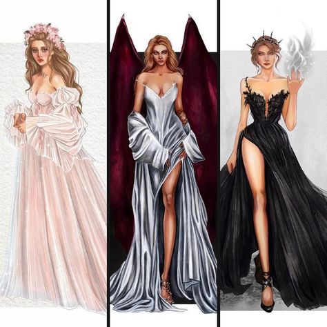 The Archeron Sisters Fanart, Acotar Feyre Dress, Feyre Under The Mountain Dress, Acotar Under The Mountain, Feyre Dress, Nesta Archeron Fanart, Feyre Under The Mountain, Archeron Sisters, Court Outfit