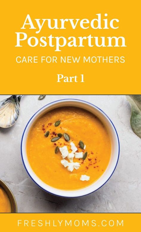 Ayurveda offers a holistic set of guidelines on caring for new mothers and restoring the delicate balance of energies within the postpartum body. From the first week postpartum and onward, this is what Ayurvedic care looks like and the wisdom behind the various practices. Tap the pin to learn about these 6 holistic practices. motherhood tips | postpartum advice | postpartum recovery Ayurvedic Postpartum Meals, Ayurveda Postpartum Recipes, Postpartum Ayurvedic Recipes, Post Partum Healing Soup, Ayurvedic Soup Recipes, Stewed Fruit Postpartum, Nutrient Dense Postpartum Meals, Ayurvedic Post Partum Recipes, Postpartum Ayurveda