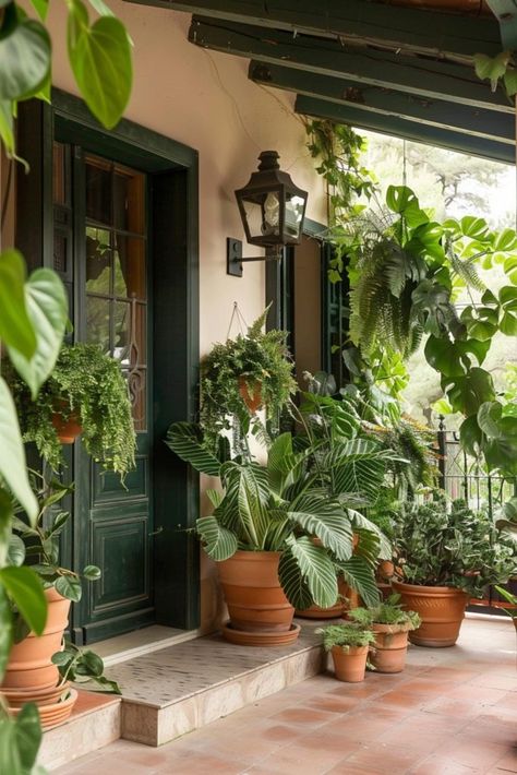 45 Small Front Porch Decor Ideas To Maximize Your Curb Appeal Garden Entrance Ideas Entryway, Sala Farmhouse, Mexican Courtyard, Outdoor Entryway Decor, Small Front Porch Decor, Front Porch Plants, Terrace Patio, Pocket Garden, Porch Plants