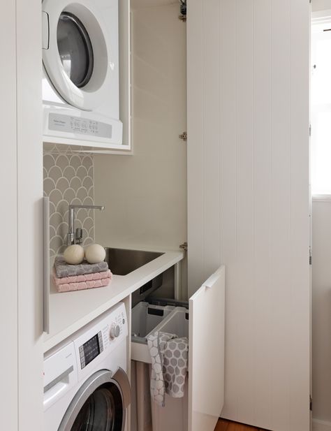 Laundry Cupboard In Bathroom, Laundry In A Cupboard, Laundry Cupboard Ideas Built Ins, European Laundry Cupboard, Laundry Cupboard Organisation, Cupboard Laundry, Modern Wooden Cupboard Design, Cupboard Ideas Bedroom, Emma Macdonald