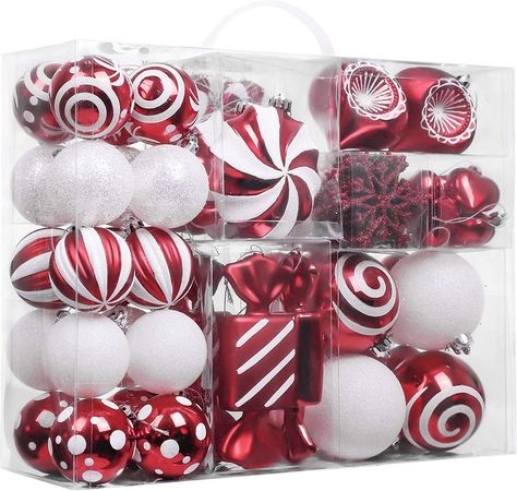 Peppermint Christmas Decorations, Peppermint Christmas, Red And White Christmas, Candy Ornaments, Candy Red, White Ornaments, Xmas Tree Decorations, Christmas Ornament Sets, Holiday Party Decorations