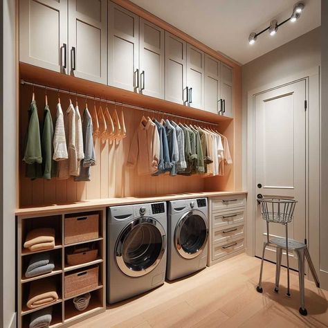 Discover 60 smart combo mudrooms and laundry areas Ideas » HomeDecorFull Laundry Closet Combo Room Ideas, Laundry With Drying Space, Laundry Room Into Bedroom, Closed Laundry Closet, Laundry Room Family Closet Combo, Mud Room Laundry Room Bathroom Combo, Laundry Walk In Closet Combo, Laundry Room Ideas Big Space, Basement Laundry Room And Pantry