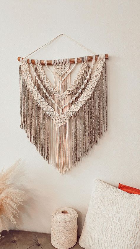 Neutral Wall Hanging, Rustic Macrame, Farmhouse Macrame, Crochet Wall Hanging, Natural Branches, Yarn Wall Art, Weaving Wall Hanging, Dinner Room, Macrame Wall Hanging Patterns